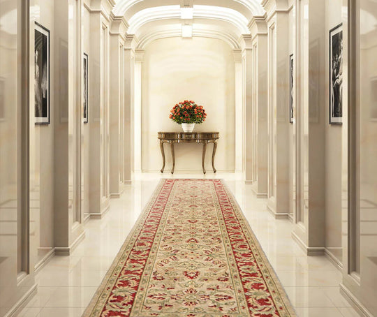 Runner Beige, Rust Hand Knotted 100% Wool Chobi Peshawar Traditional Oriental Area Rug 3'1''x12'3''