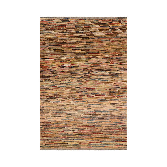 3'2''x4'10'' Beige, Blue Hand Knotted 100% Wool Peshawar Modern & Contemporary Oriental Area Rug