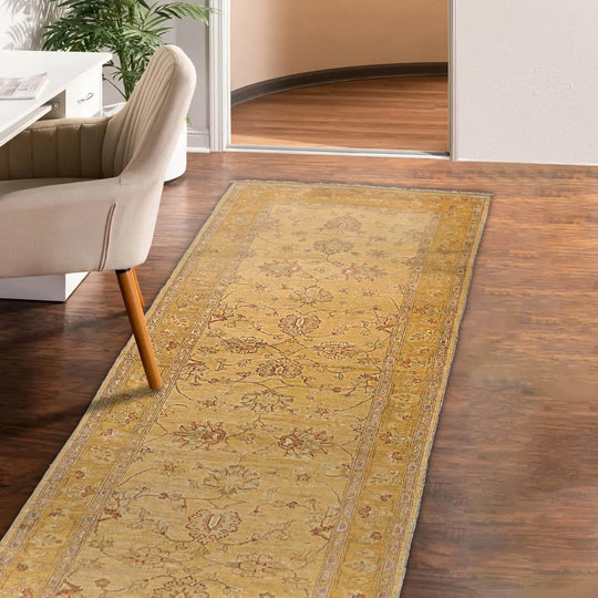 Runner 4'4''x14'5'' Beige, Gold Hand Knotted 100% Wool Chobi Peshawar Traditional Oriental Area Rug