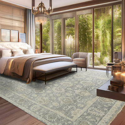10' 1''x13' 10'' Fog Color Hand Knotted Persian 100% Wool Traditional Oriental Rug