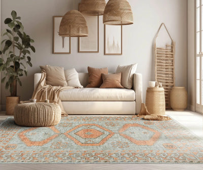 8' 1''x9' 11'' Pumpkin Color Hand Knotted Persian 100% Wool Traditional Oriental Rug
