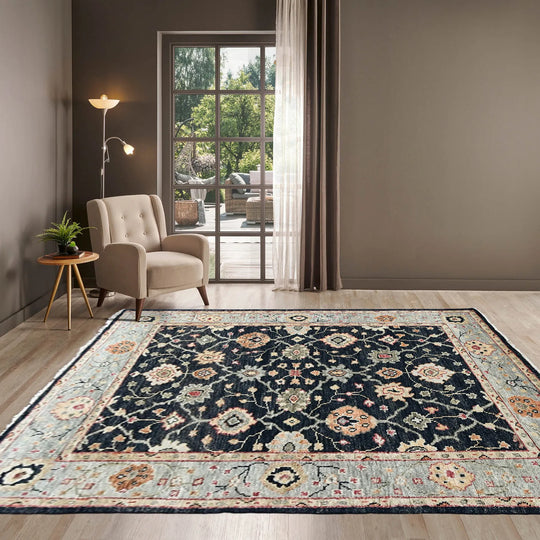 LoomBloom Multi Size Charcoal Hand Knotted 100% Wool Turkish Oushak Arts & Crafts Oriental Area Rug