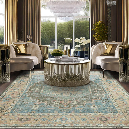 8x10 LoomBloom Blue Hand Knotted 100% Wool Turkish Oushak Traditional Oriental Area Rug