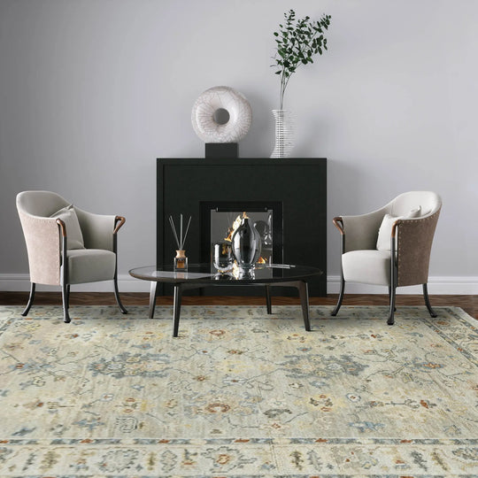 6x9 LoomBloom Beige, Light Gray Hand Knotted 100% Wool Turkish Oushak Traditional Oriental Area Rug