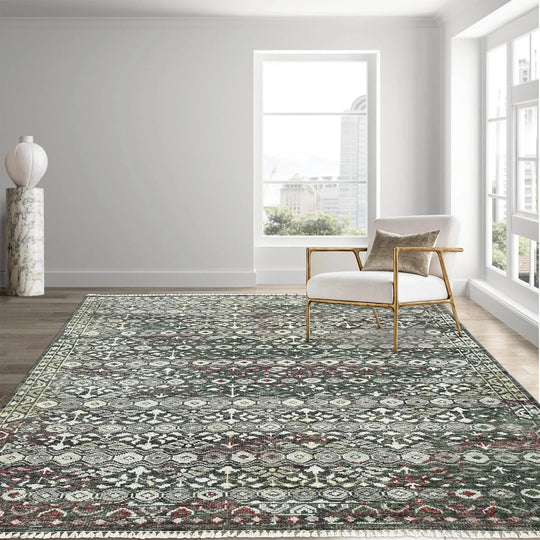 8x10 LoomBloom Charcoal Hand Knotted 100% Wool Turkish Oushak Transitional Oriental Area Rug