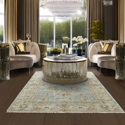 4' x6'  Light Blue Silver Color Hand Knotted Persian 100% Wool Traditional Oriental Rug