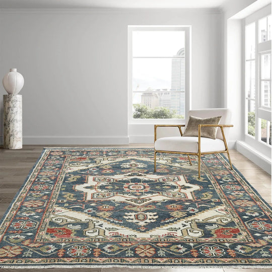 Multi Size Slate, Ivory Hand Knotted 100% Wool Arts & Crafts Oriental Area Rug Slate, Ivory