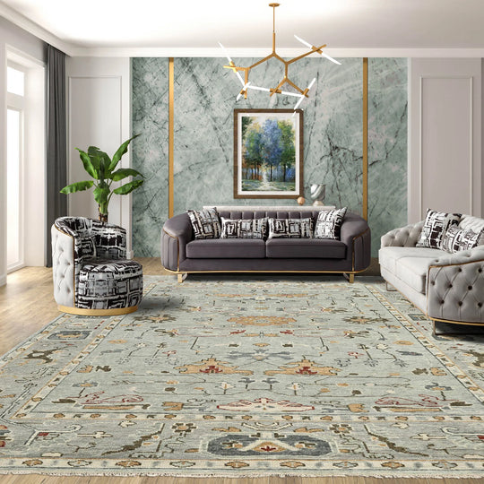 Multi Size Gray LoomBloom Hand Knotted Traditional All-Over Oushak 100% Wool Oriental Area Rug