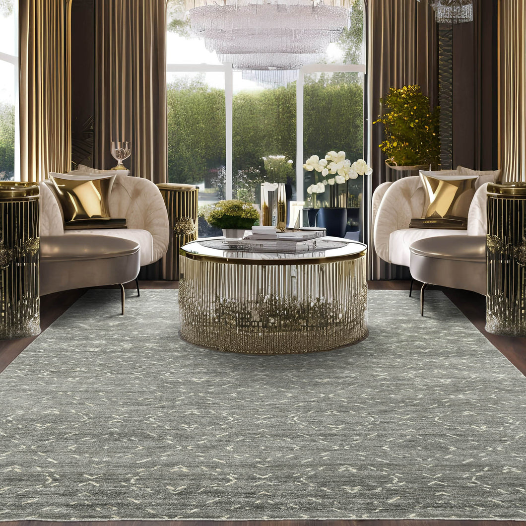 9' 1''x11' 11'' Gray Beige Color Hand Knotted Indo Oushak  100% Wool Transitional Oriental Rug
