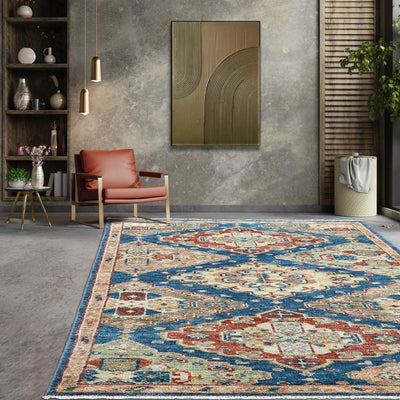 5' 1''x8'  Blue Rust Beige Color Hand Knotted Indo Oushak  100% Wool Arts & Crafts Oriental Rug