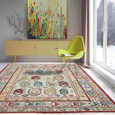 7' 6''x9' 10'' Beige Gray Rust Color Hand Knotted Indo Oushak  100% Wool Arts & Crafts Oriental Rug