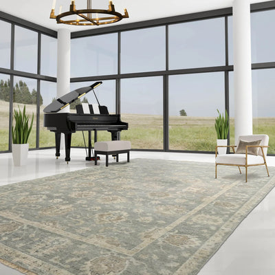 9' 10''x13' 10'' Gray Beige Brown Color Hand Knotted Indo Oushak  100% Wool Traditional Oriental Rug