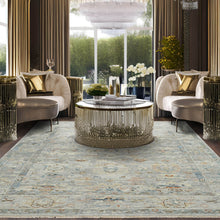 8' 1''x9' 10'' Gray Beige Blue Color Hand Knotted Indo Oushak  100% Wool Arts & Crafts Oriental Rug