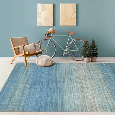 Multi Size Gray, Blue Hand Knotted Tibetan 100% Wool Modern & Contemporary Oriental Area Rug