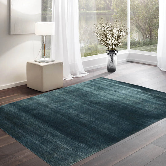 6x9 Blue LoomBloom Hand Knotted Modern & Contemporary Textured Tibetan 100% Wool Oriental Area Rug