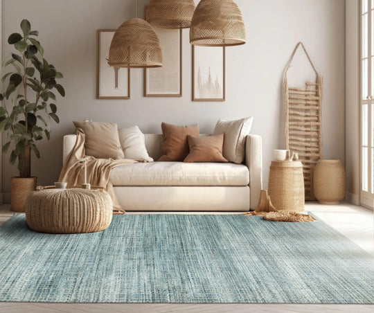 8x10 Aqua LoomBloom Hand Knotted Modern & Contemporary Textured Tibetan 100% Wool Oriental Area Rug