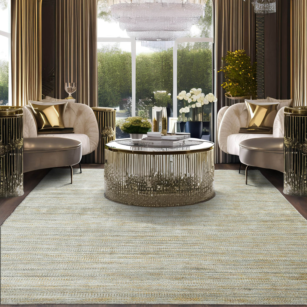 6' 7''x9' 3'' Beige Gray Gold Color Hand Knotted Tibetan 100% Wool Modern & Contemporary Oriental Rug