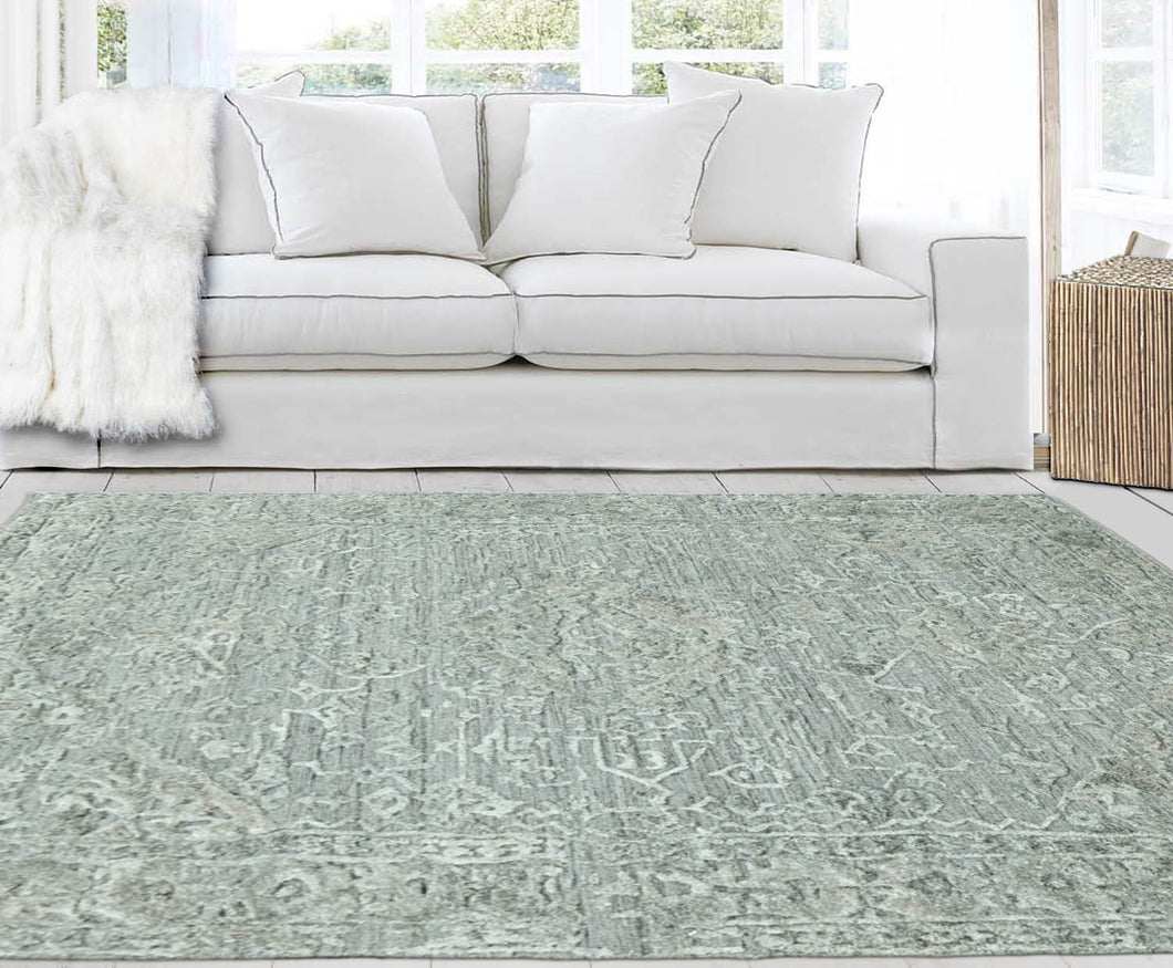 4' 2''x6' 3'' Tone On Tone Gray Gray Color Hand Knotted Tibetan Wool/Bamboo Silk Transitional Oriental Rug