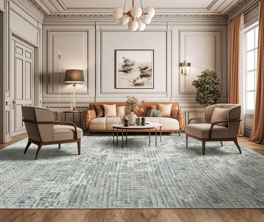 Multi Size Tone On Tone Gray Hand Knotted Tibetan Wool/Bamboo Silk Modern & Contemporary Oriental Area Rug