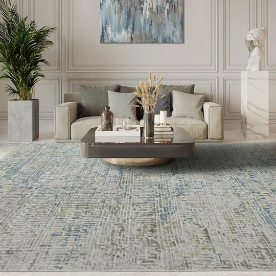 Multi Size Gray, Beige Hand Knotted Tibetan Wool/Bamboo Silk Modern & Contemporary Oriental Area Rug