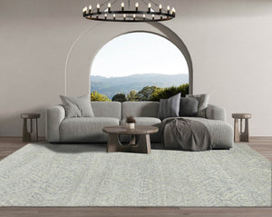 8' 4''x11' 4'' Gray Beige Blue Color Hand Knotted Indo Oushak  100% Wool Transitional Oriental Rug