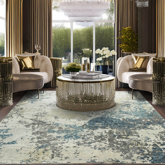 Multi Size Gray LoomBloom Hand Knotted Modern Abstract Tibetan 100% Wool Oriental Area Rug