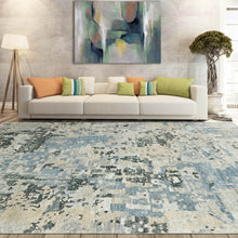 8' x9' 10'' Gray Beige Blue Color Hand Knotted Tibetan 100% Wool Modern Abstract Oriental Rug