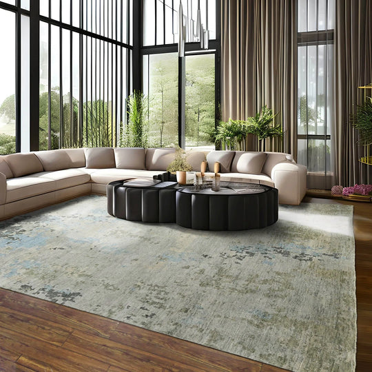 Multi Size Gray, Beige Hand Knotted Abstract Tibetan 100% Wool Modern & Contemporary Oriental Area Rug