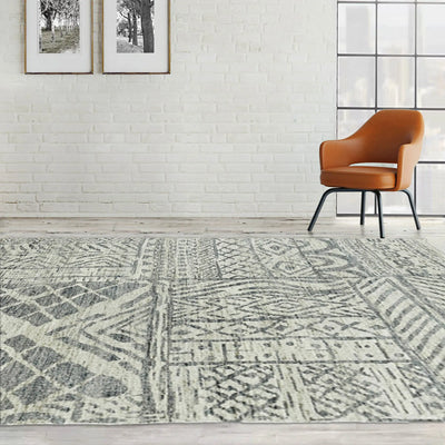 4' 9''x7' 10'' Gray Beige Color Hand Knotted Tibetan  100% Wool Modern & Contemporary Oriental Rug