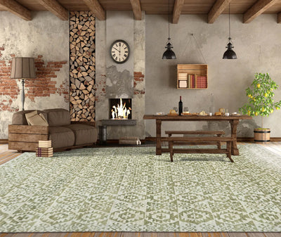 9' 9''x13' 8'' Beige Green Color Hand Knotted Indo Oushak  100% Wool Southwestern Oriental Rug