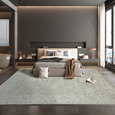 10' x13' 10'' Gray Beige Tan Color Hand Knotted Afghan  Oushak  100% Wool Traditional Oriental Rug