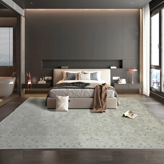 10x14 Gray, Beige Hand Knotted Afghan Oushak 100% Wool Traditional Oriental Area Rug