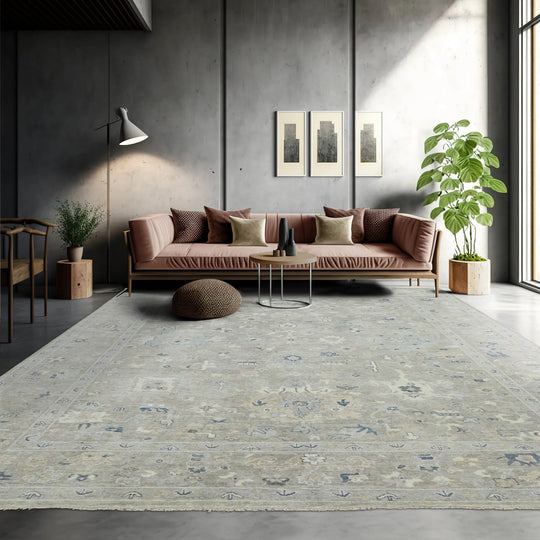 Multi Size Gray, Beige Hand Knotted Afghan Oushak 100% Wool Traditional Oriental Area Rug