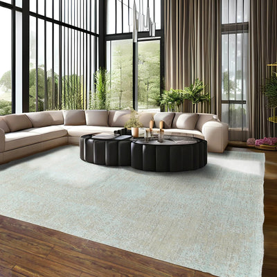 8' x9' 11'' Light Blue Gray Color Hand Made Hand Made 100% Wool Transitional Oriental Rug