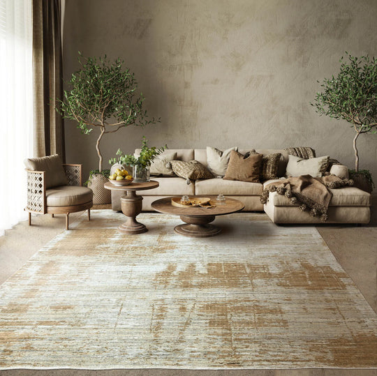 8x10 Gray, Beige Hand Knotted Oushak 100% Wool Modern & Contemporary Oriental Area Rug