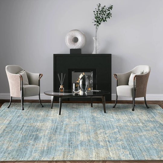 Multi Size Celadon,Beige Hand Knotted Wool/Bamboo Silk Transitional Oriental Area Rug