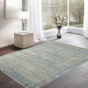 6' 6''x9' 5'' Gray Beige Blue Color Hand Knotted Hand Made 100% Wool Modern & Contemporary Oriental Rug