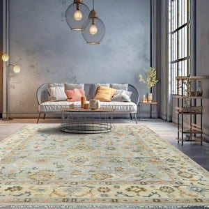 9' x12' 1'' Slate Beige Pistacchio Color Hand Knotted Afghan  Oushak  100% Wool Traditional Oriental Rug