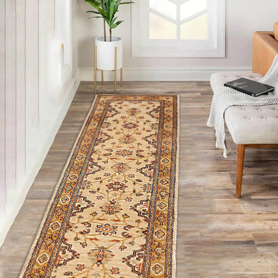 2' 11''x13' 8'' Beige Gold Aqua Color Hand Knotted Persian 100% Wool Traditional Oriental Rug