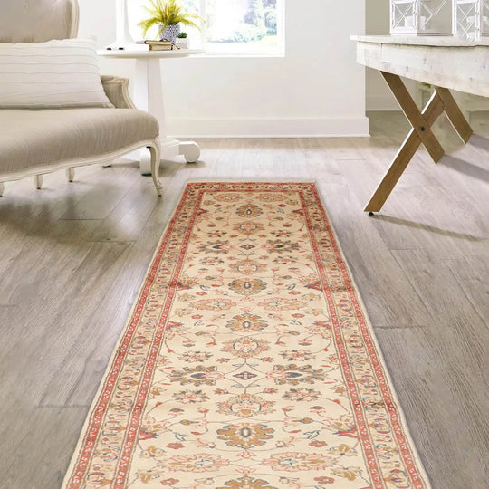 3'1''x22'6'' Runner Beige,Coral Hand Knotted Persian 100% Wool Chobi Peshawar Traditional  Oriental Area Rug