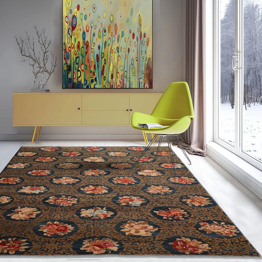 8x10 Blue, Brown Hand Knotted Tibetan 100% Wool Michaelian & Kohlberg Traditional  Oriental Area Rug