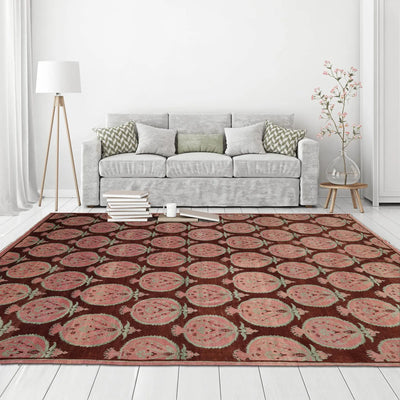 6'1''x8' Brown Raspberry Mint Color Hand Knotted Tibetan 100% Wool Traditional Oriental Rug