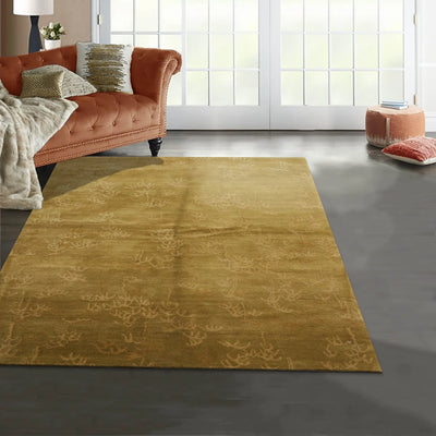 4'3''x6' Lime Tone On Tone Color Hand Knotted Tibetan 100% Wool Traditional Oriental Rug