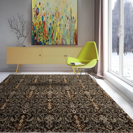 8x10 Brown Hand Knotted Tibetan 100% Wool Transitional Oriental Area Rug