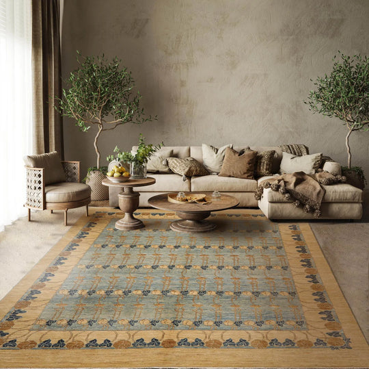 8x10 Blue Hand Knotted 100% Wool Peshawar Traditional Oriental Area Rug