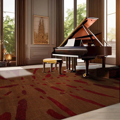 9'2''x12'2''Brown Rusty Red Ruby Color Hand Knotted Tibetan 100% Wool Modern & Contemporary Oriental Rug
