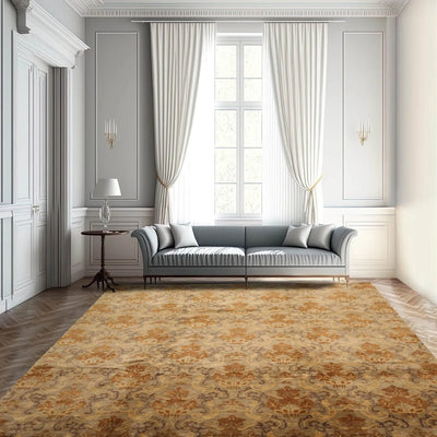 9'x12' Tan Gold Gray Color Hand Knotted Persian 100% Wool Transitional Oriental Rug