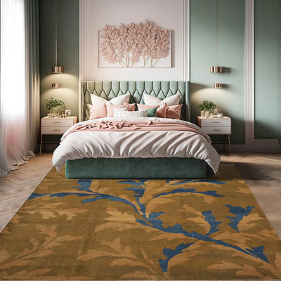 8'10''x12'11''Green Tan Blue Color Hand Knotted Tibetan 100% Wool Transitional Oriental Rug