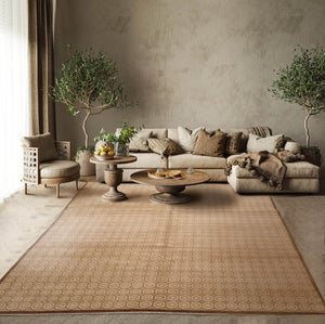6'x8'9''Beige Tan Green Color Hand Knotted Tibetan 100% Wool Modern & Contemporary Oriental Rug