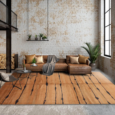 6'7''x9'11''Caramel Charcoal Moss Color Hand Knotted Tibetan 100% Wool Modern & Contemporary Oriental Rug